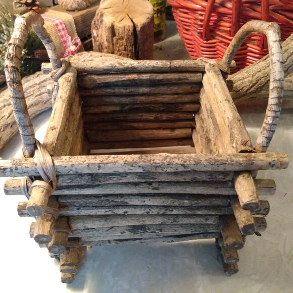 Hand Crafted Other - Rustic Read Wood Twig Primitive Accent Basket Planter
